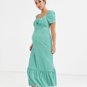SOLD - ASOS maternity green gingham maxi dress US 2 UK 6